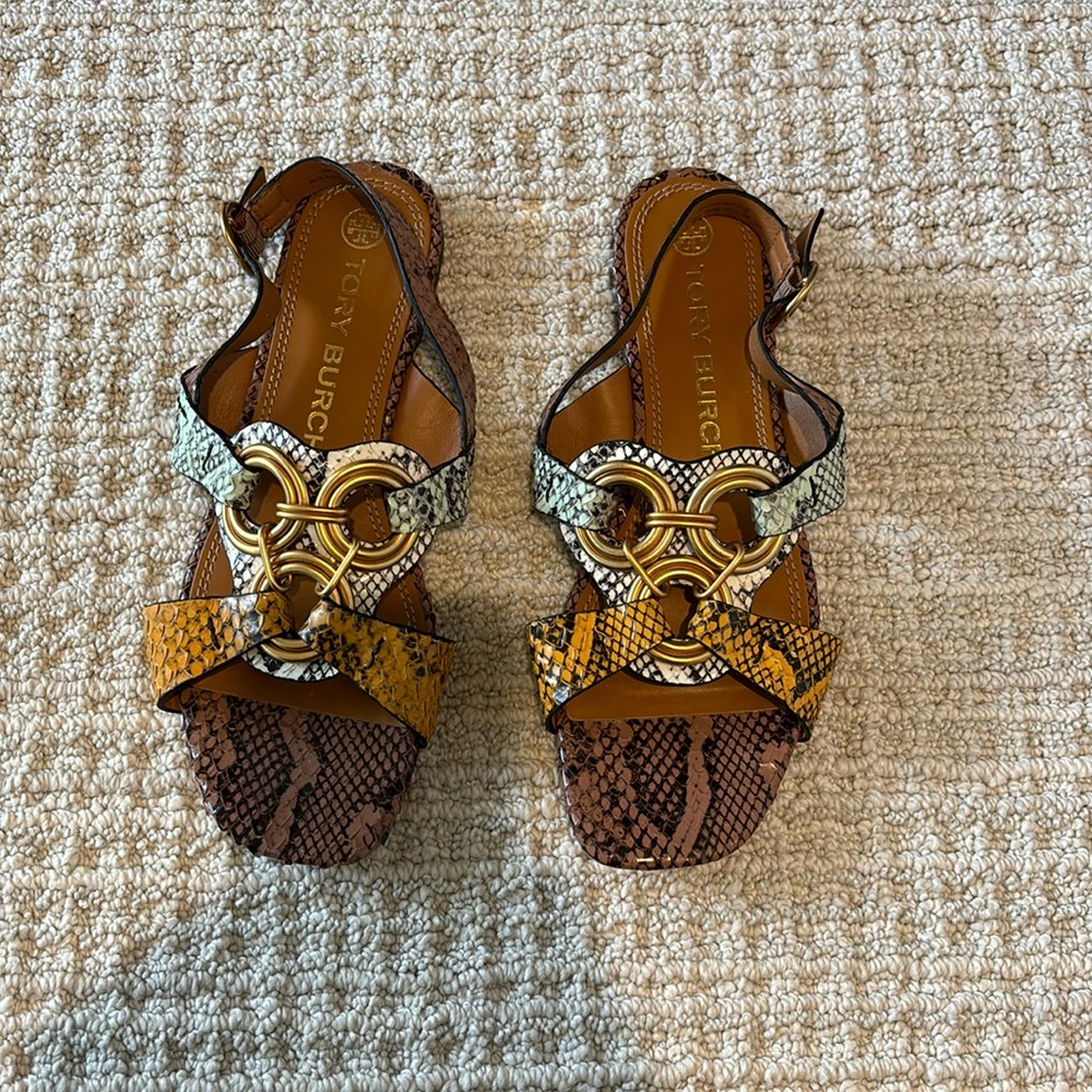 Tory Burch Leather Animal Print Slingback Sandals
